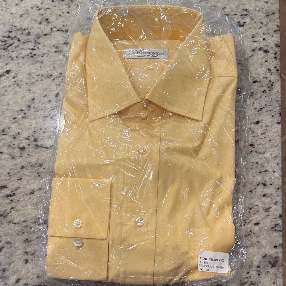 Ancona Men's YellowDress Shirt Made In Italy